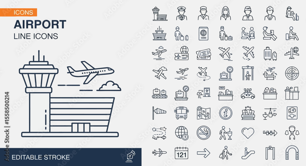 Airport Line Icons Modern vector illustration of air travel and ...