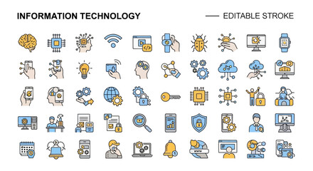 Modern Information Technology Vector Icon Set for Digital Solutions and Innovative Systems