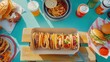© Nastya - A colorful overhead view of a picnic table filled with tacos, burgers, fries, and soda