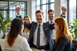 © Manon - Celebration of success corporate office team meeting modern workspace group perspective positive vibes