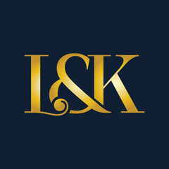 Wall Mural - the image shows a clean monogram logo design of an initial letter l&k in classic serif font in golde