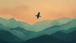 © vadosloginov - Bird flying over serene mountain range at sunrise