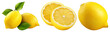 © Rawpixel.com - PNG Whole and sliced lemons with green leaves on display element set on transparent background.