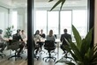 © tarik - Business office with blurred people casual wear, with blurred bokeh background, corporate environment for brainstorming, productivity, and planning