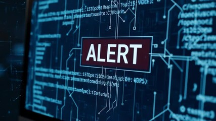 Cyber Alert: Digital Security Warning on Screen with Code Background