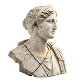 A single broken ancient Greek statue depicting a goddess or historical figure isolated on a transparent background png