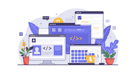 Web development tools vector illustration: modern software concept for digital design and marketing