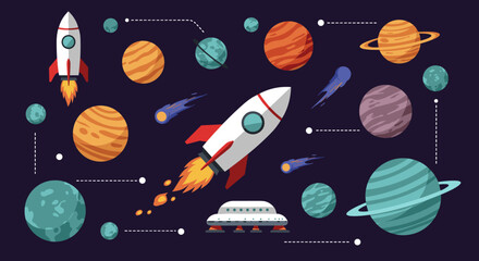 Wall Mural - space exploration vector illustration: retro style design for posters and cards