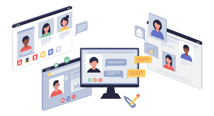 Virtual meeting concept vector illustration for online collaboration and remote work design