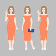 © Yaowarat - beautiful woman in orange dress with various posture, vector, illustration design.