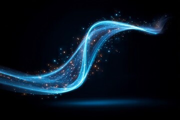 Wall Mural - Elegant Blue Wave Burst with Glittering Particles, Abstract Light Stream and Luminous Ripples Effect