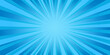 © M - Comic background. Pop art texture. Starburst cartoon style. Anime design with explosion effect for print. Fun dot pattern. Blue backdrop with halftone gradient. Funny line frame. Vector illustration