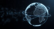 © adebaguspr - Digital Earth Globe with Orbiting Lines on Dark Background.