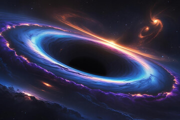 Wall Mural - A tilted black hole with a blue and orange accretion disk.