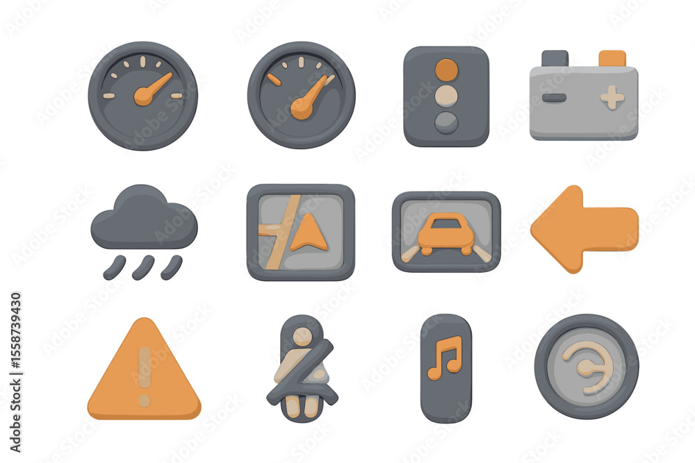 Car dashboard warning and control symbols in 3d design Stock Vector ...