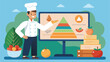© Anamul - Nutrition Guidance by Chef: A smiling chef presents a detailed food pyramid, a beacon of healthy eating, symbolizing balanced nutrition, emphasizing the importance of proper diet