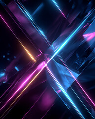 Wall Mural - glowing neon lines crossing over reflective surfaces creating vibrant light trails
