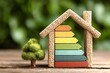 © Oleh - Colorful energy efficiency rating scale filling model house with small tree on wooden surface promoting eco friendly and sustainable construction