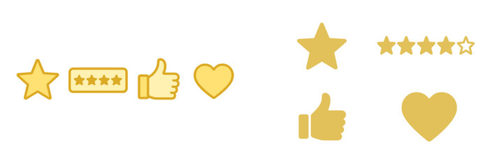 Wall Mural - various golden symbols representing ratings and likes displayed in a simple design