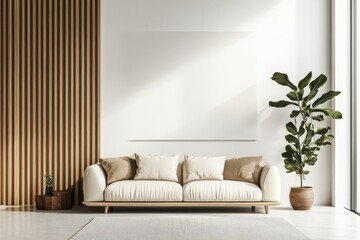 Wall Mural - Modern Empty Living Room Interior with Natural Elements and Light