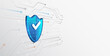 © arthead - Modern cyber background with printed circuit board, blue shield on light hi-tech background. Symbolizes data protection, network security and digital reliability. Ideal for information security themes