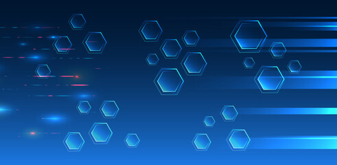 Wall Mural - abstract technological background consisting of hexagons and glowing stripes on a blue background. s