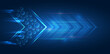 © arthead - Futuristic blue background with hexagons and directional arrows symbolizes forward movement, technology, progress and digital transformation. Hi-tech background for presentation and banners.
