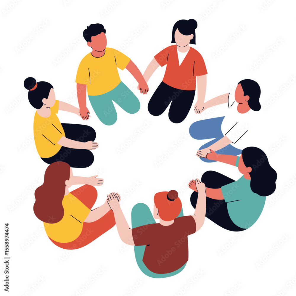 Top View of Diverse Group of Friends Holding Hands in a Circle ...