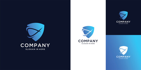 Abstract shield cyberspace logo design 