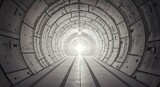 Concrete tunnel perspective with bright light at the end circular