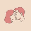 © Xenia - Romantic couple kissing on light beige background. World Kiss Day illustration features a tender moment between man and woman.