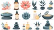 © Supatip - spa elements: flowers, bottles, candles and stones. A serene assortment of spa essentials in a visually appealing display