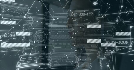 Wall Mural - digital interface with data charts and graphs over network connections image