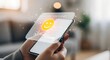 © TechNova Graphics - Person holding smartphone with digital satisfaction survey and smiley face hand