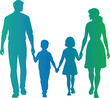 © Tuhfa Designe House - Family walking together holding hands blue green gradient parents children
