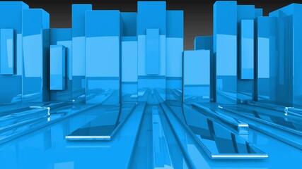 Wall Mural - abstract thin blue glass panels slide and move in space. the panels shine and reflect each other. th