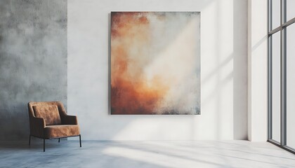 Wall Mural - Mock up poster frame on concrete wall in modern interior. 3D render