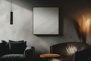 Wall Mural - Mock up poster frame on concrete wall in modern interior. 3D render