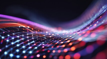 Wall Mural - colorful light trails and dots create a dynamic abstract pattern against a dark backdrop, evoking a 