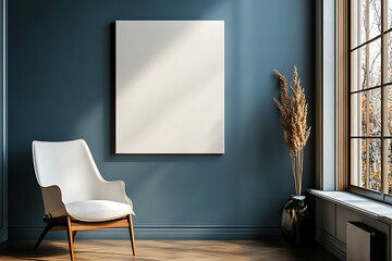 Wall Mural - Mock up poster frame on concrete wall in modern interior. 3D render