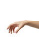© David - Fair-skinned hand with gently curved fingers in a delicate, precise gesture, detailed knuckles, pores, natural nails, isolated against a transparent background with ample copy space. Concept of