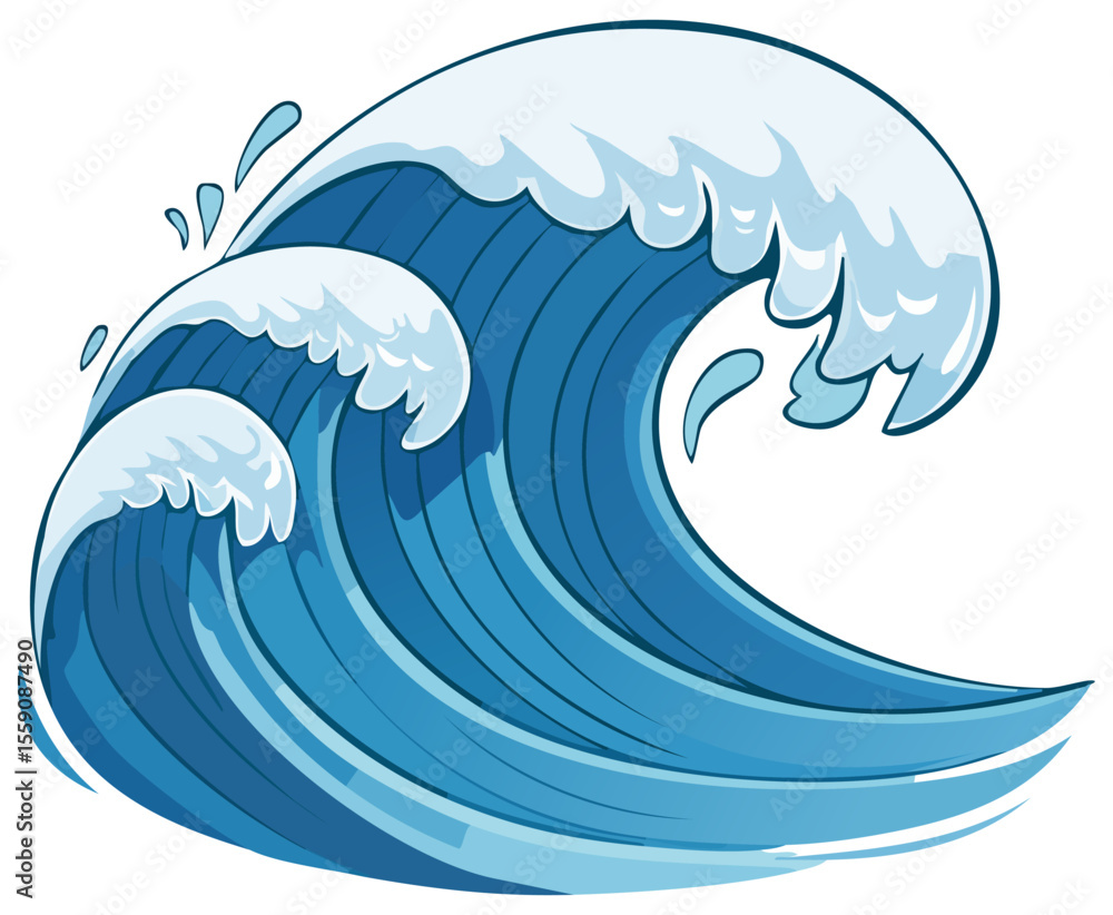 Blue ocean wave clipart illustration, isolated Stock Vector | Adobe Stock