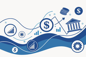Creative Modern Banking Icons Floating Over Abstract Finan (1) Illustration