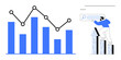 © robu_s - Bar graph and line graph tracking progress and trends. Man on arrow-shaped blocks using search bar tool. Ideal for business growth, statistics, performance, analysis, development, forecasting, simple