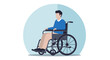 © PojokMillennials - A seated person in a wheelchair, depicted in a minimalist illustration style.