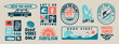 © Loya.art - Retro surf club badge collection with ocean waves, palm trees, and tropical sun. Vintage vector emblems for t-shirt prints, beachwear design, summer logos, and coastal branding projects.