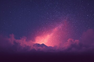 Wall Mural - night sky with pink clouds and stars