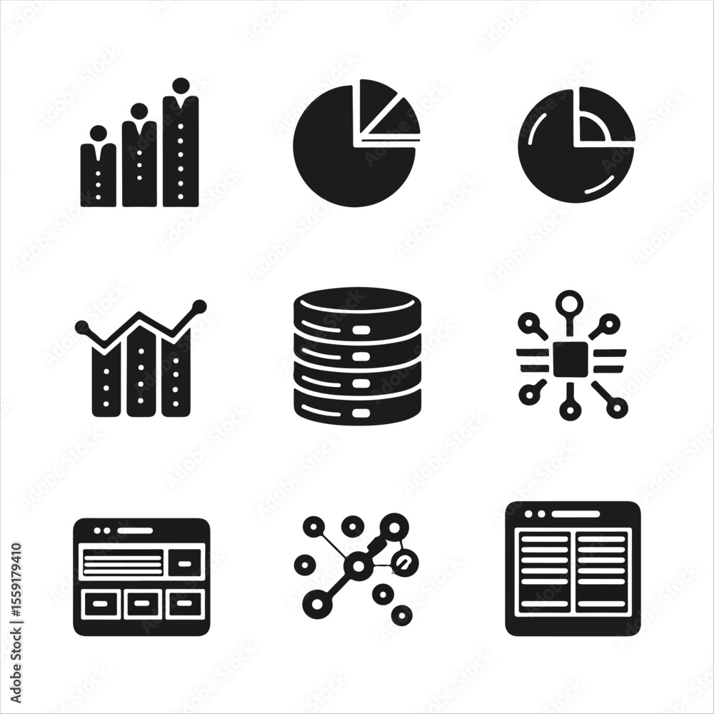 Data Analytics & Dashboard Icons – Charts, Graphs, Database, Network ...
