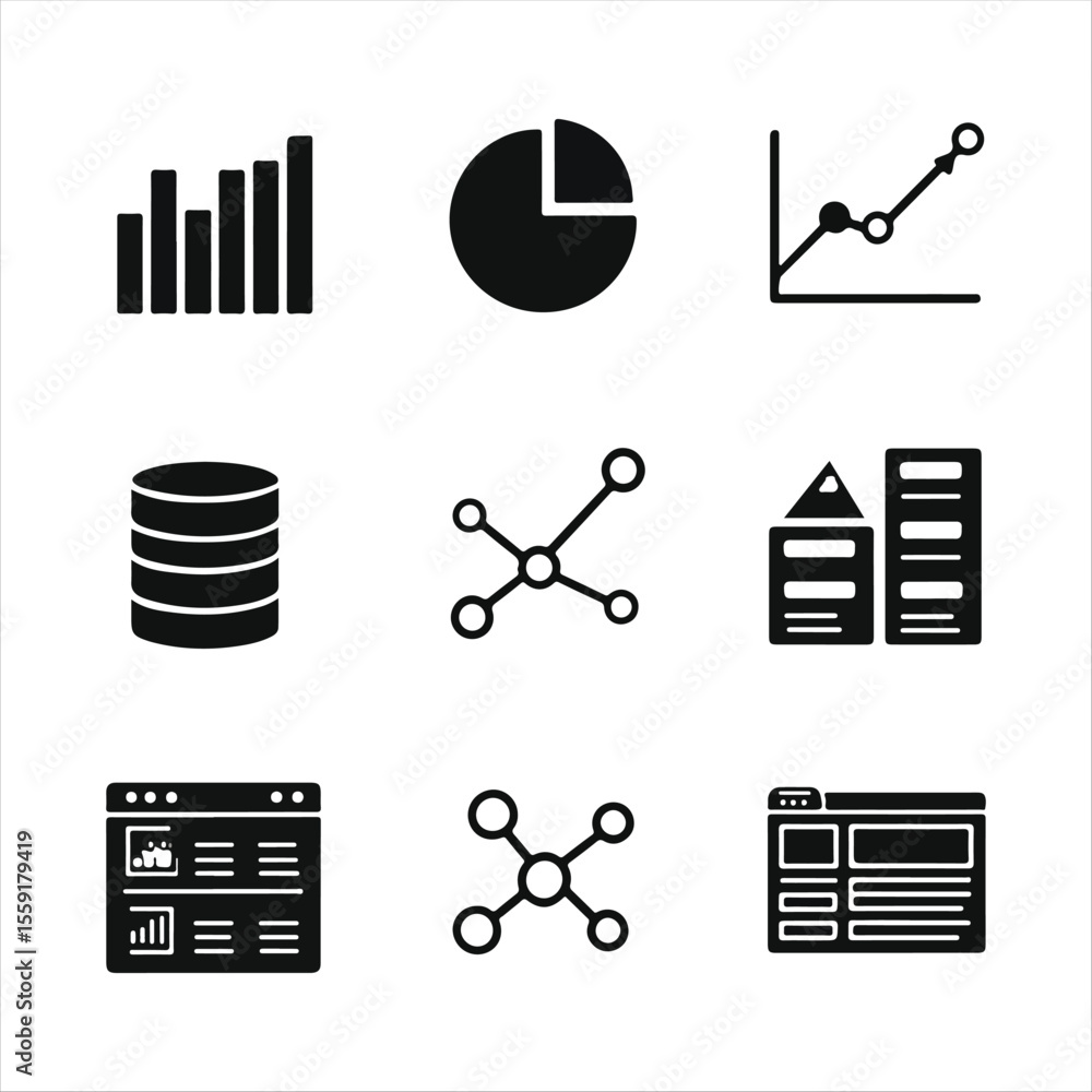 Data Analytics & Dashboard Icons – Charts, Graphs, Database, Network ...