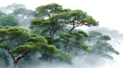Wall Mural - forest with trees in the foreground and background. the trees are green and the sky is cloudy